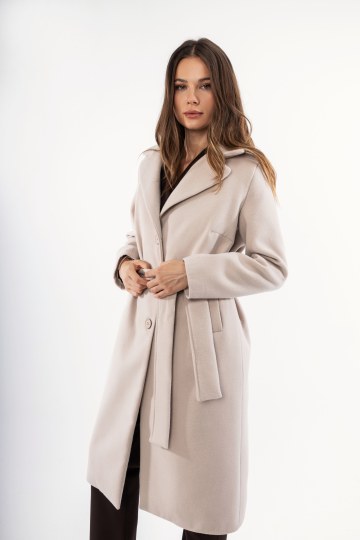 Παλτό κλασικό εκρού με ζώνη και γιακά