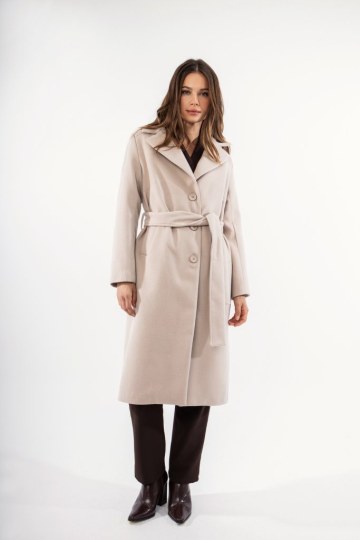 Παλτό κλασικό εκρού με ζώνη και γιακά - 