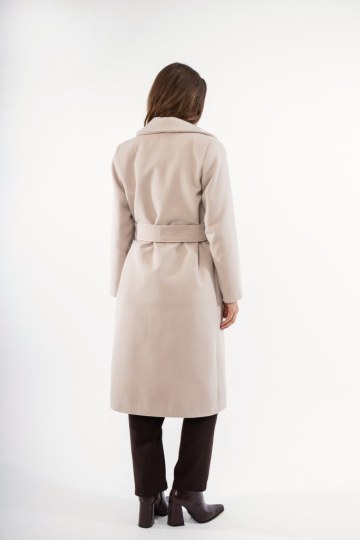 Παλτό κλασικό εκρού με ζώνη και γιακά - 