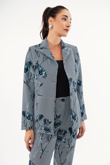 Σακάκι μπλε  με φλοράλ σχέδιο και κουμπιά