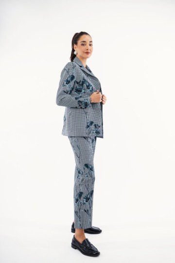 Παντελόνι μπλε με φλοράλ σχέδιο - 