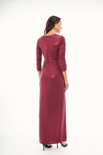 Φόρεμα μεταλιζέ μπορντώ με σούρες - 