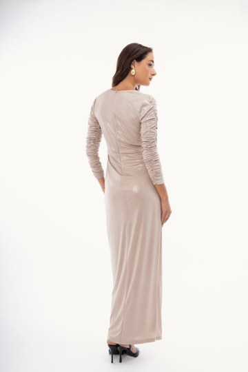 Φόρεμα μεταλιζέ εκρού με σούρες - 