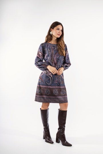 Φόρεμα midi με λαχούρια γκρι