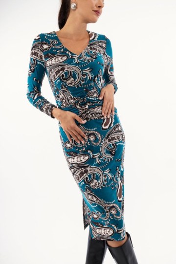 Φόρεμα midi πετρόλ με λαχούρια  - 