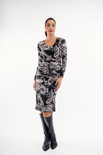 Φόρεμα midi μαύρο με λαχούρια 