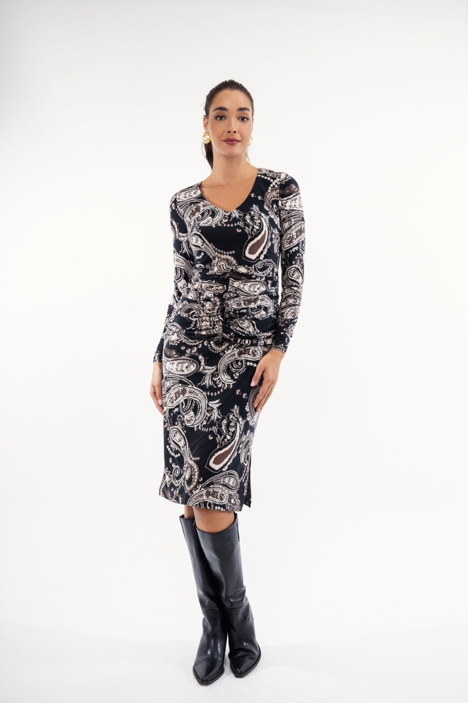 Φόρεμα midi μαύρο με λαχούρια 