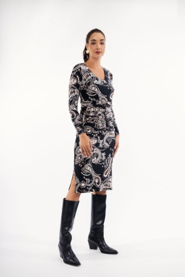 Φόρεμα midi μαύρο με λαχούρια  - 