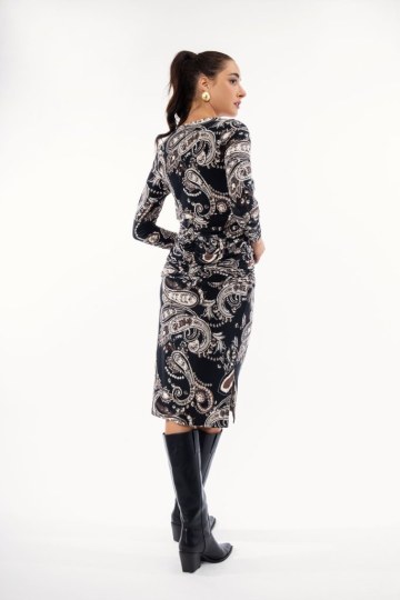 Φόρεμα midi μαύρο με λαχούρια  - 