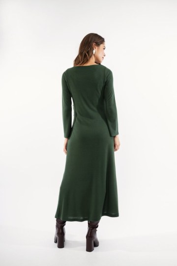 Φόρεμα χακί με σούρα και κορδόνι - 