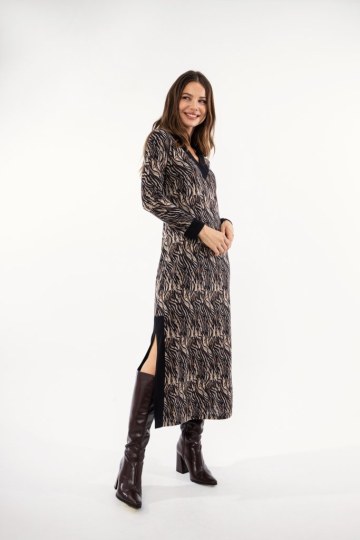 Φόρεμα καφέ midi εμπριμέ  - 