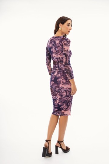 Φόρεμα λιλά midi με λαχούρια - 