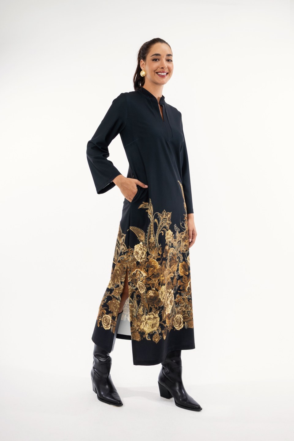 Φόρεμα μαύρο midi με λουλούδια