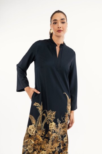 Φόρεμα μαύρο midi με λουλούδια - 