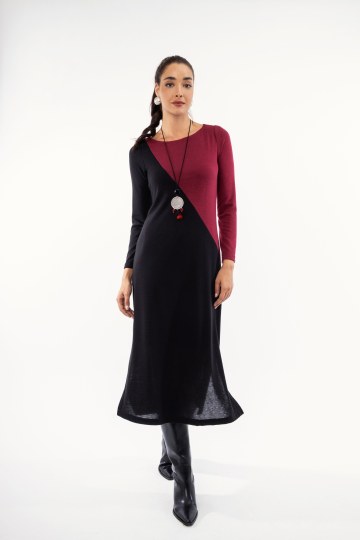 Φόρεμα μαύρο midi με δίχρωμο σχέδιο