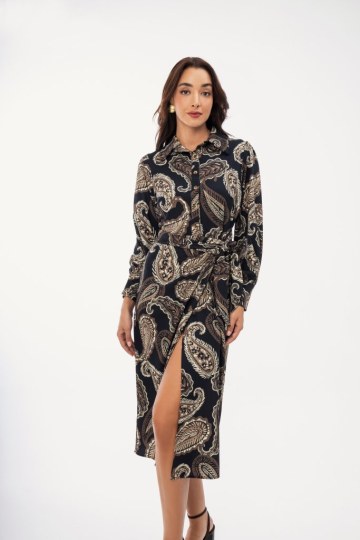 Φόρεμα μαύρο midi με λαχούρια - 