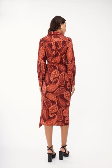 Φόρεμα εκάι-κοκκινο midi με λαχούρια - 