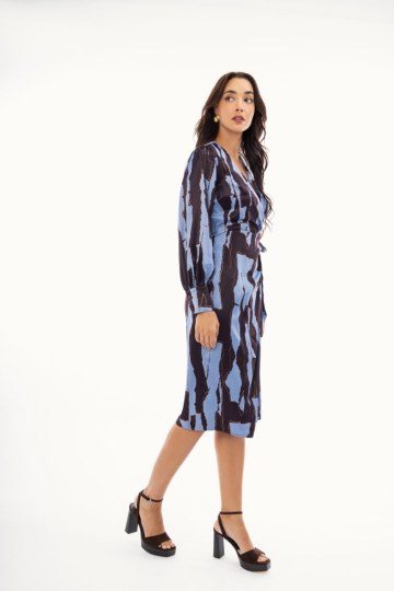 Φόρεμα σατέν κρουαζέ ραφ με εμπριμέ σχέδια - 