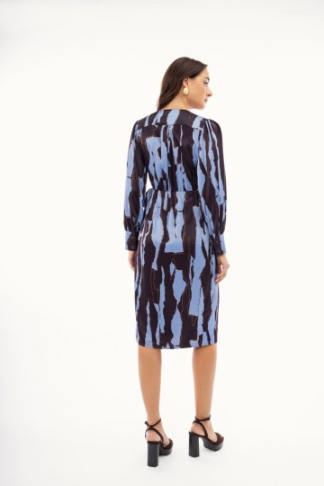 Φόρεμα σατέν κρουαζέ ραφ με εμπριμέ σχέδια - 