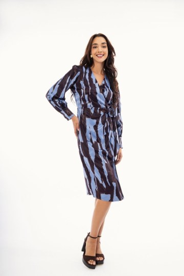 Φόρεμα σατέν κρουαζέ ραφ με εμπριμέ σχέδια - 