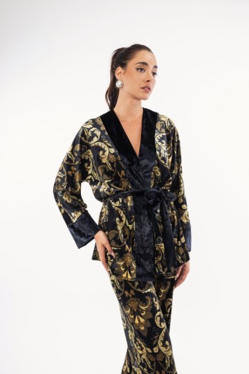 Σετ κρουαζέ μαύρο βελουτέ με λαχούρια  - 