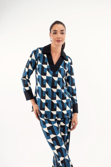 Σετ με γεωμετρικό μοτίβο πετρόλ - 