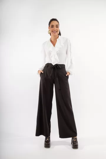 Παντελόνα ψηλόμεση με κουμπί σε ίσια γραμμή μαύρη