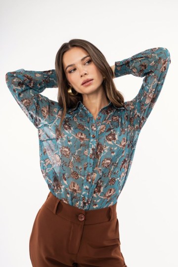 Πουκάμισο πετρόλ φλοράλ - 