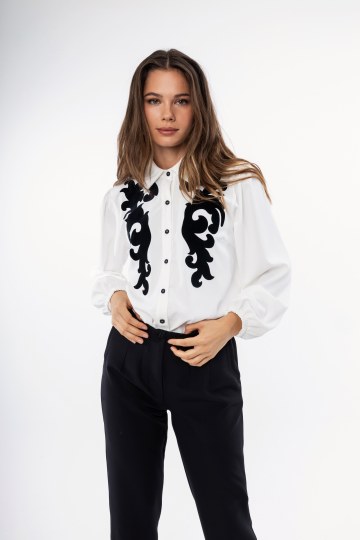 Πουκάμισο λευκό με σχέδιο μαύρο λαχούρι - 