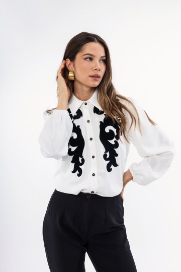 Πουκάμισο λευκό με σχέδιο μαύρο λαχούρι