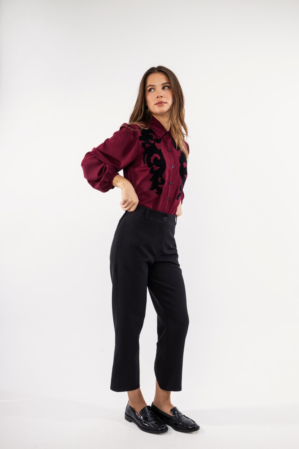 Πουκάμισο μπορντώ με σχέδιο μαύρο λαχούρι