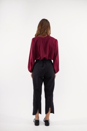 Παντελόνι ψηλόμεσο με κουμπί και κόψιμο στο κάτω μέρος μαύρο - 