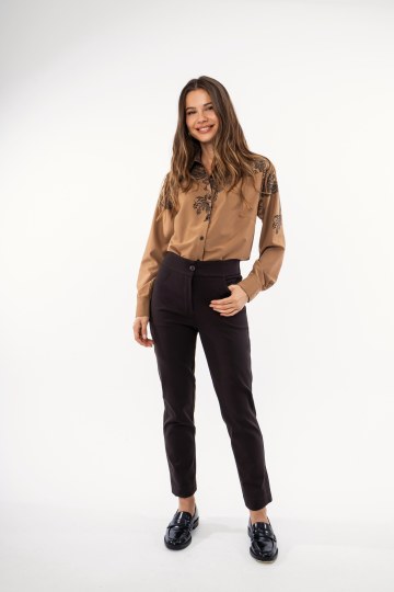 Πουκάμισο κάμελ με φλοράλ σχέδιο