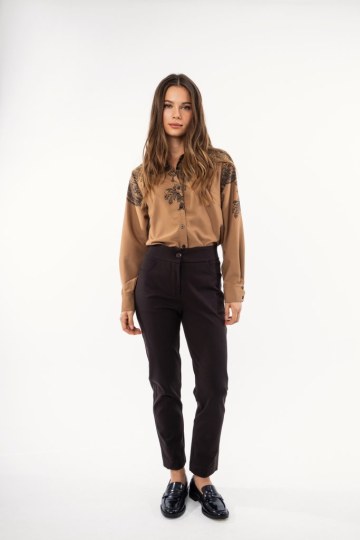 Πουκάμισο κάμελ με φλοράλ σχέδιο - 