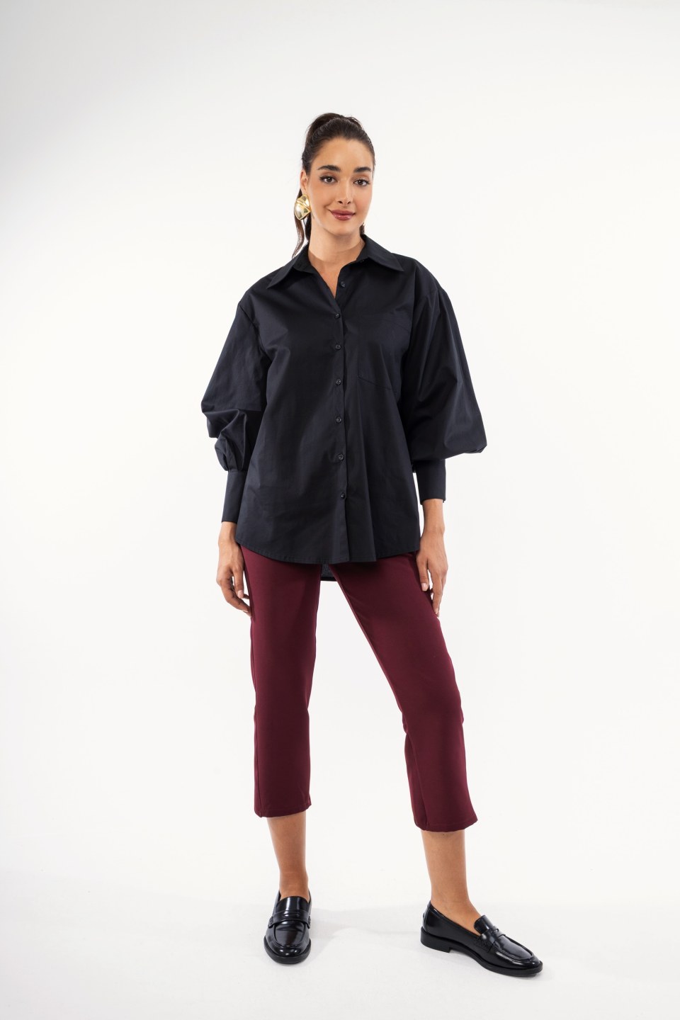 Πουκάμισο μαύρο με Balloon μανίκια