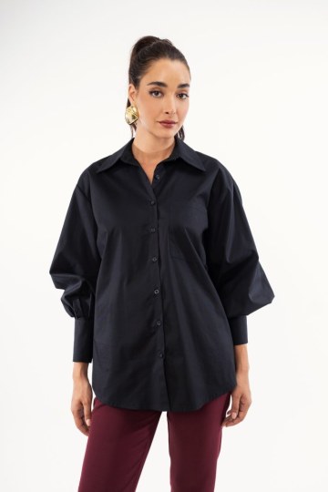 Πουκάμισο μαύρο με Balloon μανίκια - 