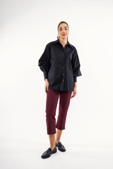 Πουκάμισο μαύρο με Balloon μανίκια - 