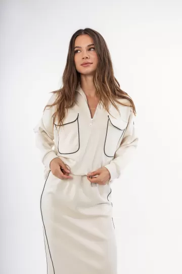 Φούτερ-Μπλούζα εκρού με φερμουάρ 