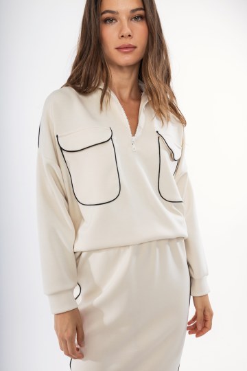 Φούτερ-Μπλούζα εκρού με φερμουάρ  - 
