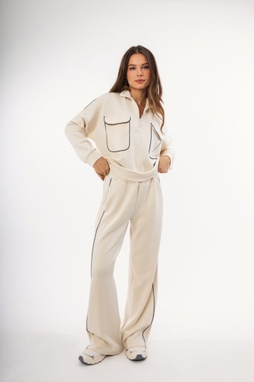 Παντελόνι εκρού τύπου φούτερ - 