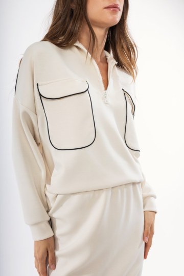 Φούτερ-Μπλούζα εκρού με φερμουάρ  - 