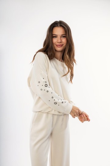 Φούτερ-Μπλούζα εκρού με τρουκς - 