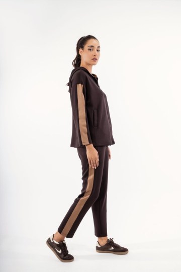 Φούτερ-Ζακέτα καφέ με κουκούλα - 