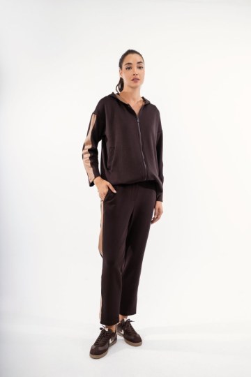 Φούτερ-Ζακέτα καφέ με κουκούλα - 