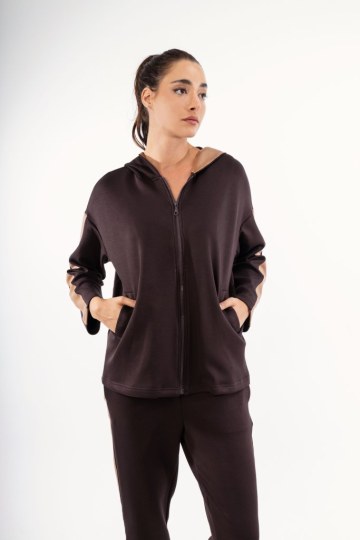 Φούτερ-Ζακέτα καφέ με κουκούλα - 