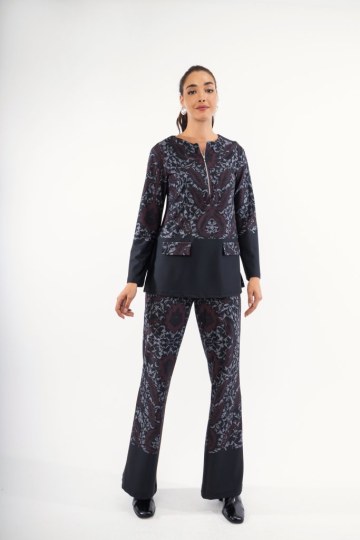 Σετ εμπριμέ με λαχούρια μπορντώ - 