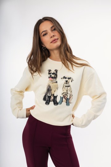 Μπλούζα -Φούτερ εκρού με σχέδιο σκυλάκια