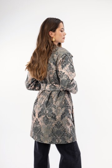 Παλτό μπεζ με φλοράλ σχέδιο και ζώνη - 