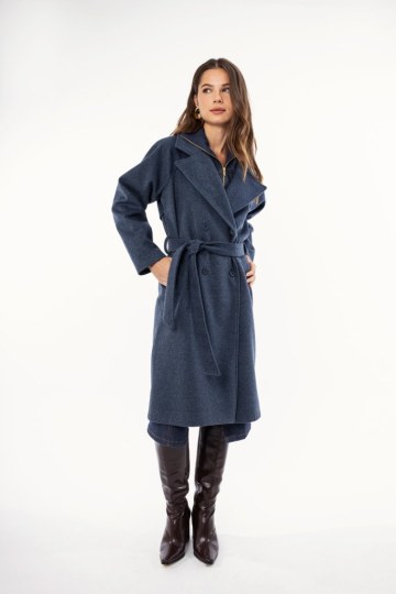 Παλτό μπλε με ζώνη και γιακά - 