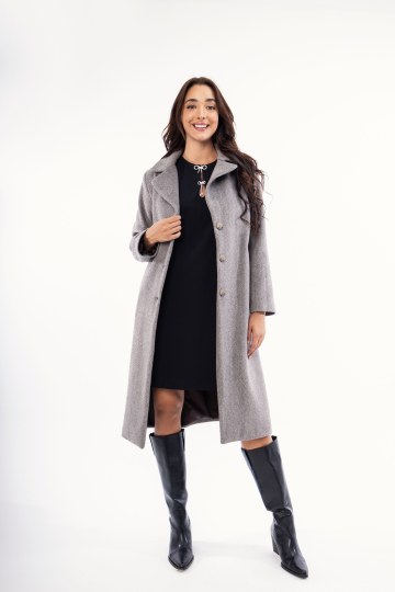 Παλτό γκρι με ζώνη και γιακά